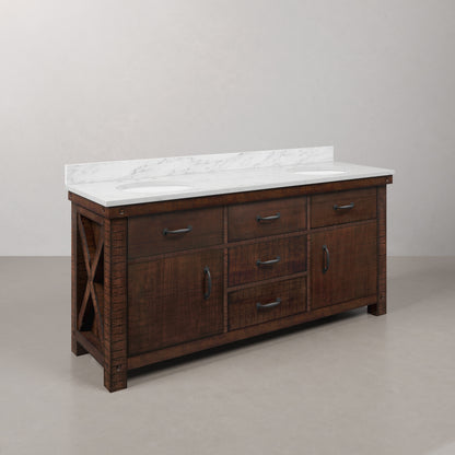 Aberdeen 72 in. Vanity in Rustic Sierra with Marble Vanity Top in White with White Basin | Water Creation