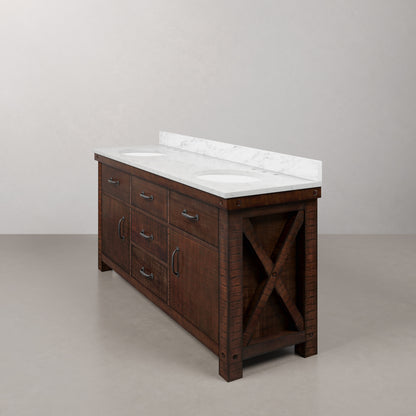 Aberdeen 72 in. Vanity in Rustic Sierra with Marble Vanity Top in White with White Basin | Water Creation