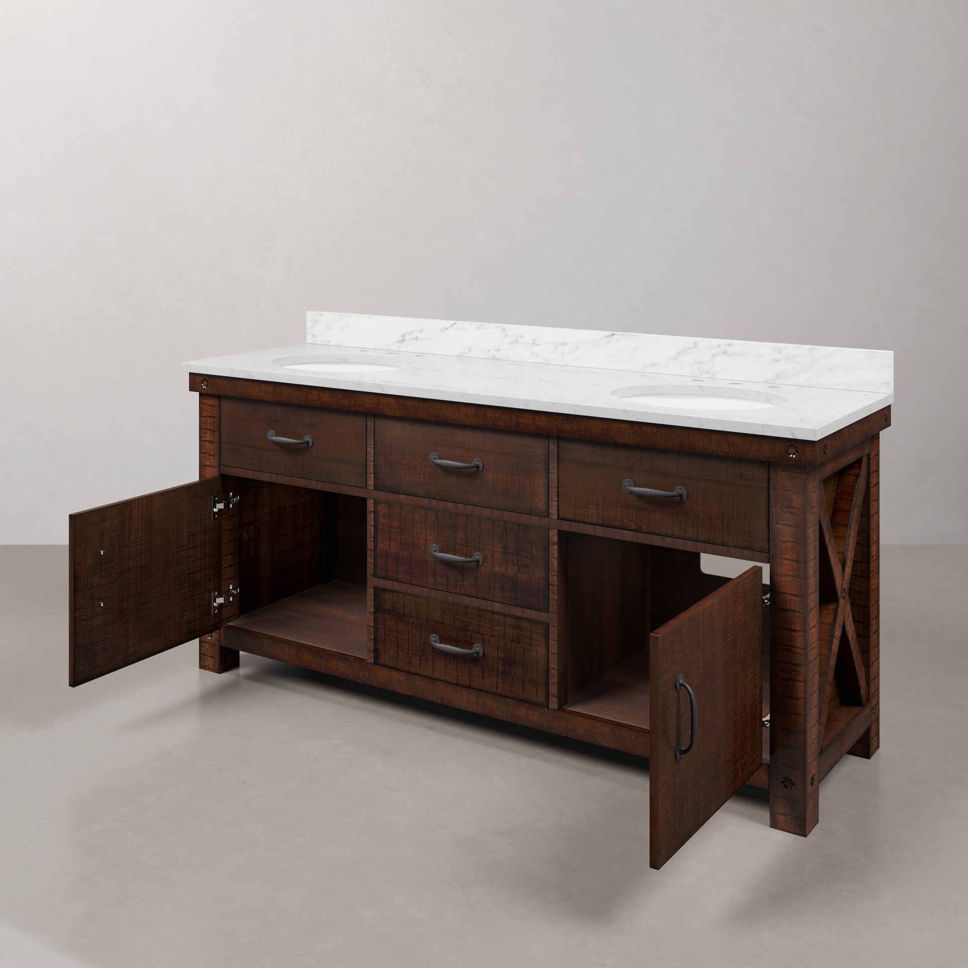 Aberdeen 72 in. Vanity in Rustic Sierra with Marble Vanity Top in White with White Basin | Water Creation