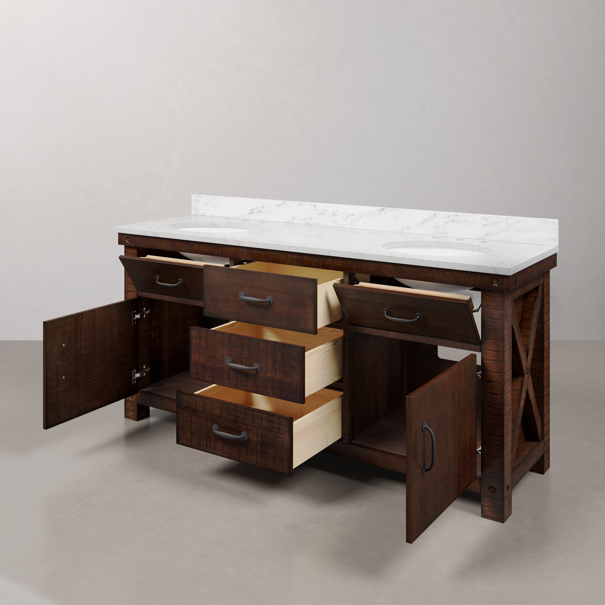 Aberdeen 72 in. Vanity in Rustic Sierra with Marble Vanity Top in White with White Basin | Water Creation
