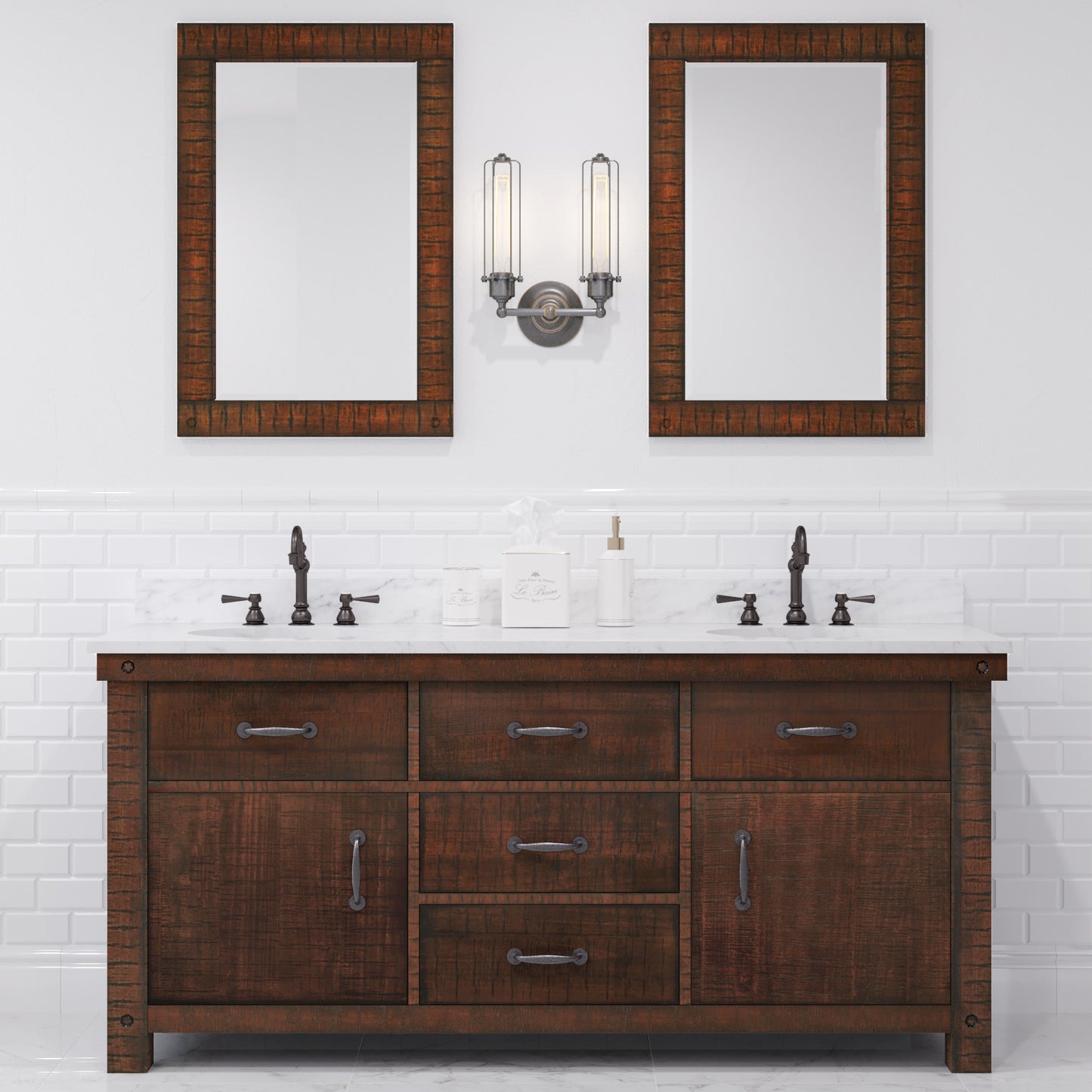 Aberdeen 72 in. Vanity in Rustic Sierra with Marble Vanity Top in White with White Basin | Water Creation