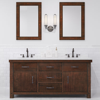 Aberdeen 72 in. Vanity in Rustic Sierra with Marble Vanity Top in White with White Basin | Water Creation