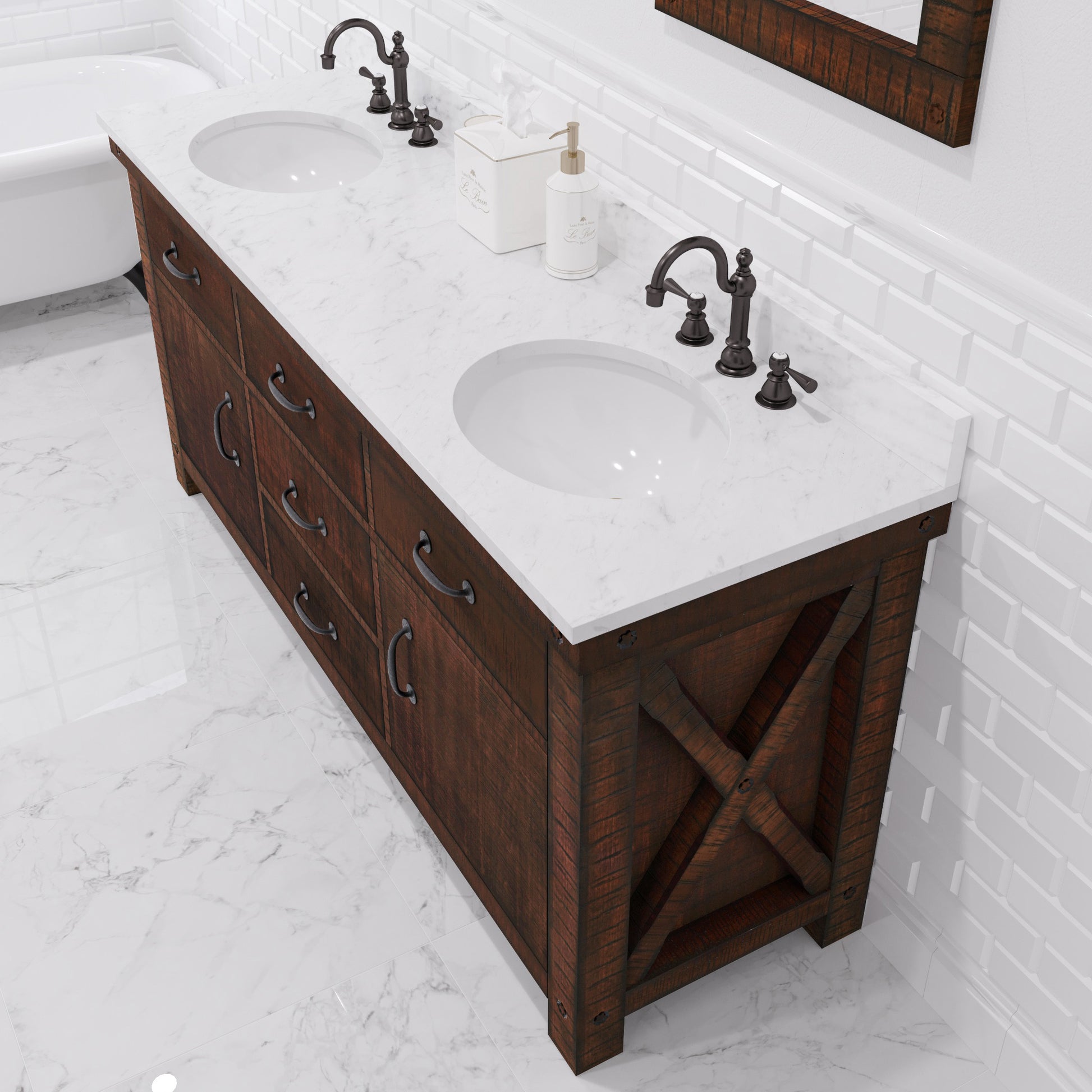Aberdeen 72 in. Vanity in Rustic Sierra with Marble Vanity Top in White with White Basin | Water Creation