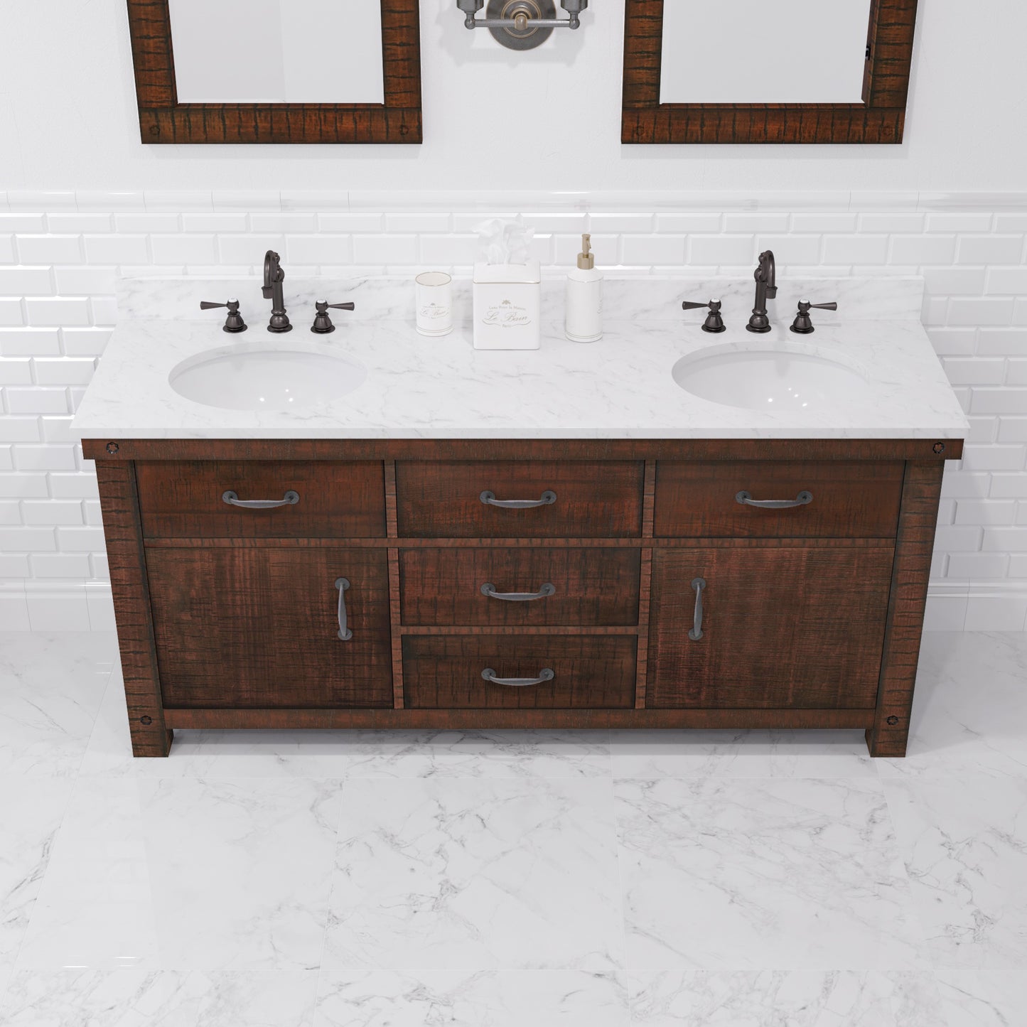 Aberdeen 72 in. Vanity in Rustic Sierra with Marble Vanity Top in White with White Basin | Water Creation