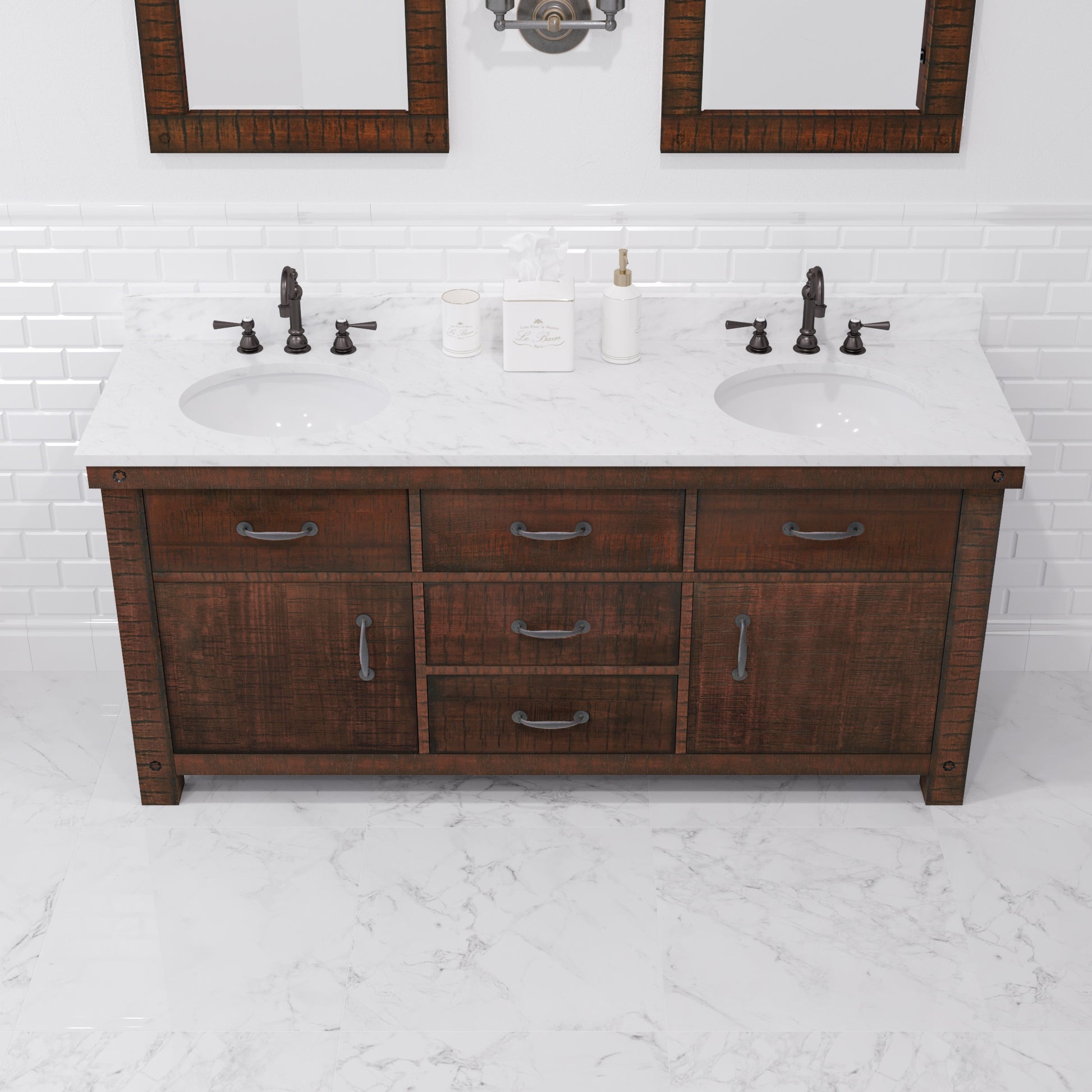 Aberdeen 72 in. Vanity in Rustic Sierra with Marble Vanity Top in White with White Basin | Water Creation