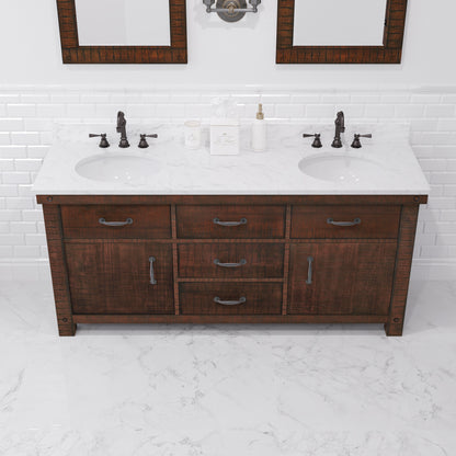 Aberdeen 72 in. Vanity in Rustic Sierra with Marble Vanity Top in White with White Basin | Water Creation