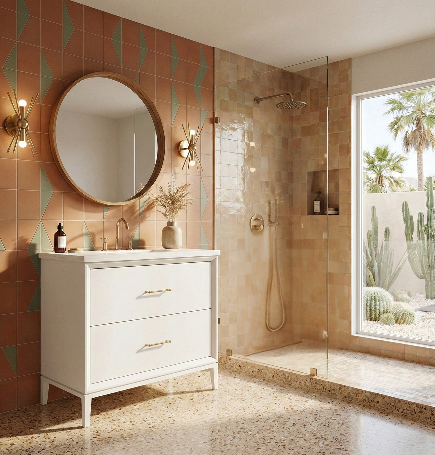 Alexandra bath vanity in Strong White, styled bathroom