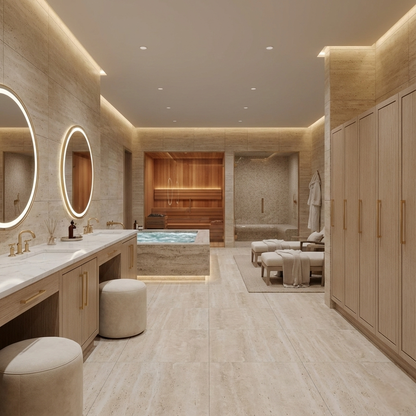 Avalon bath vanity in Natural Weathered, styled bathroom