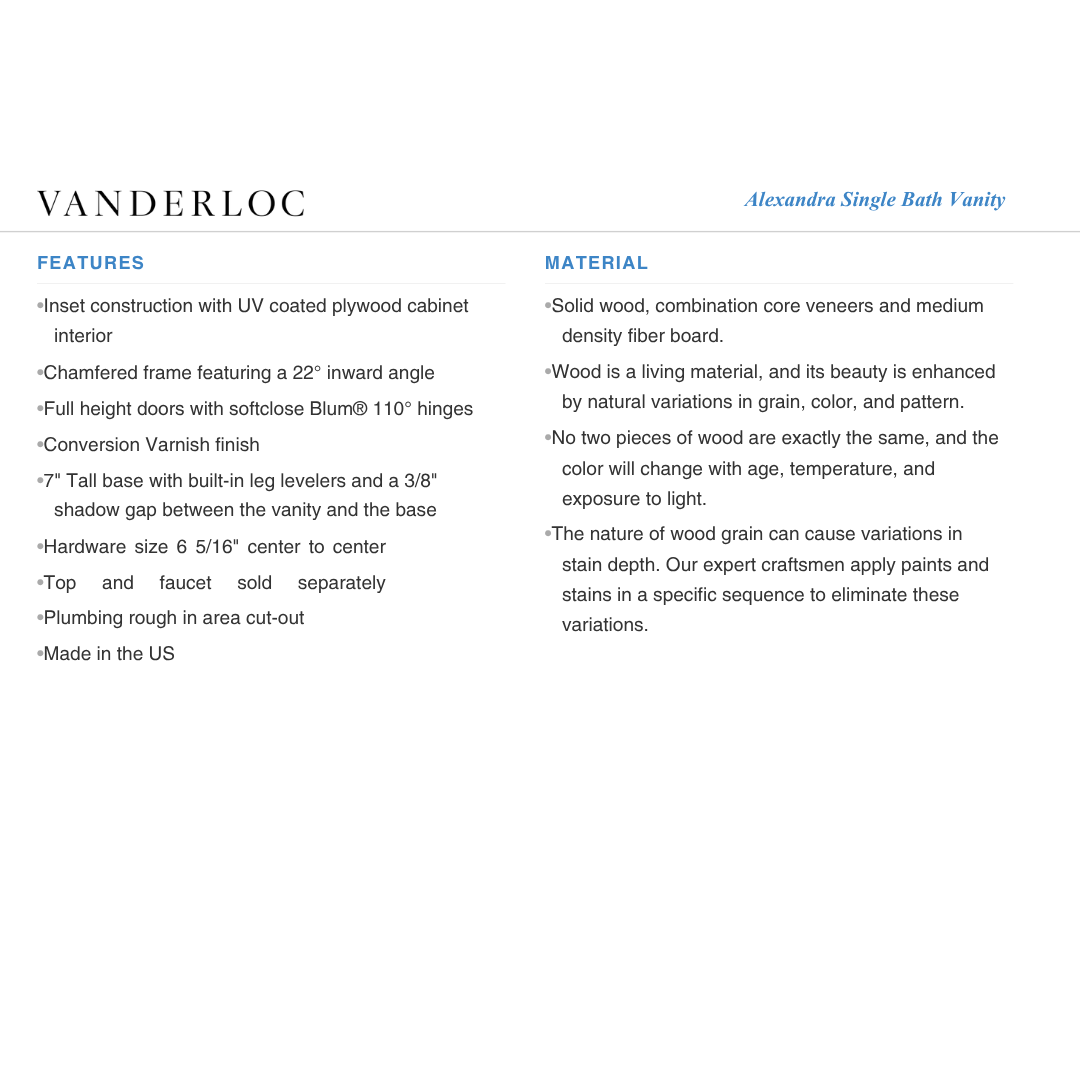 Vanderloc Alexandra Single Bath Vanity