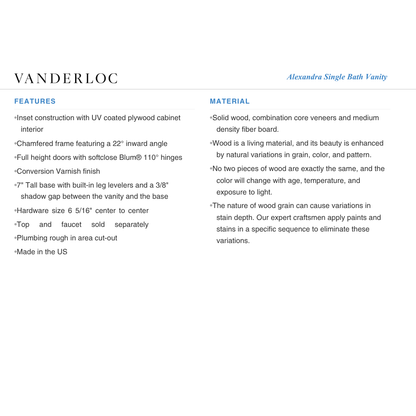 Vanderloc Alexandra Single Bath Vanity
