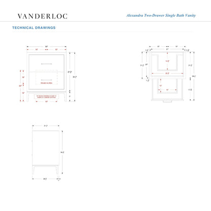 Vanderloc Alexandra Two-Drawer Single Bath Vanity - Vanderloc bathroom vanity product dimension
