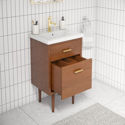 Brandy 20 in. Bath Vanity in Honey Walnut with White Ceramic Top | Water Creation