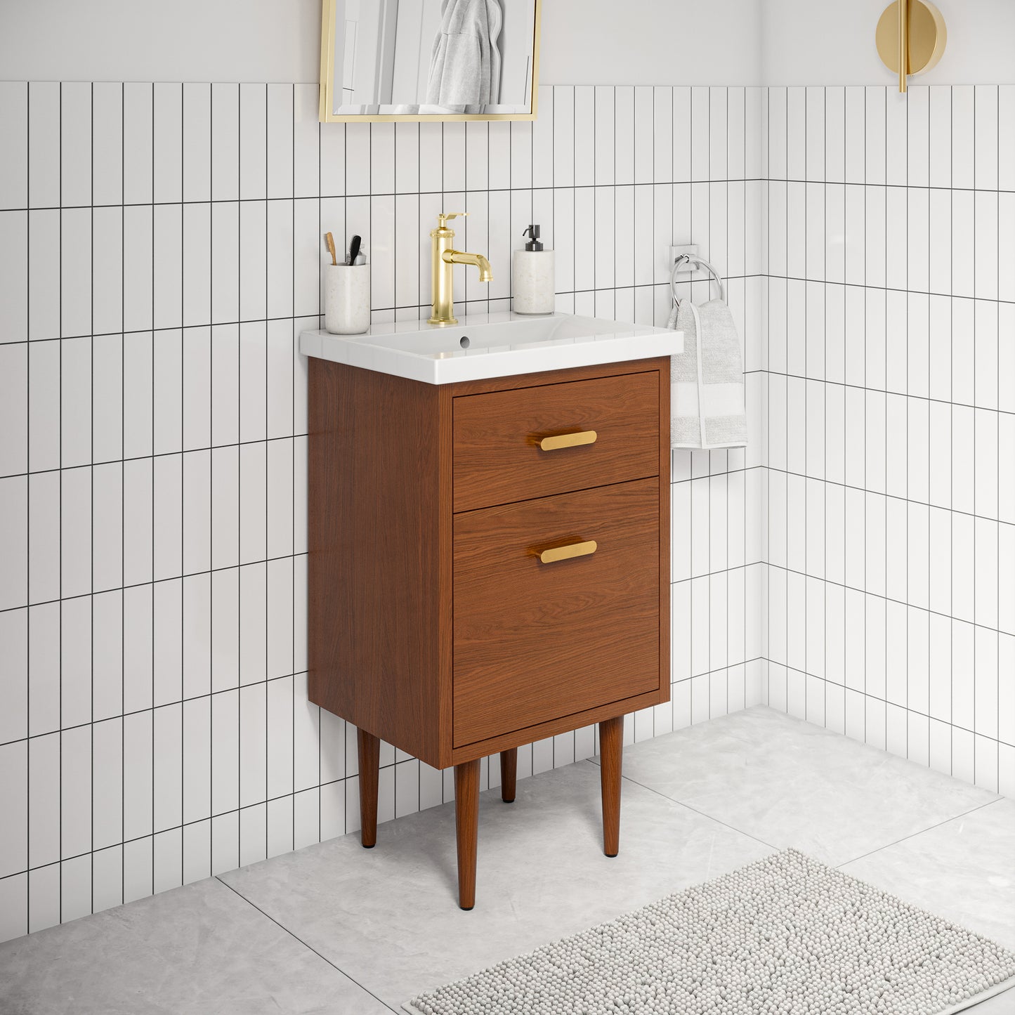 Brandy 20 in. Bath Vanity in Honey Walnut with White Ceramic Top | Water Creation