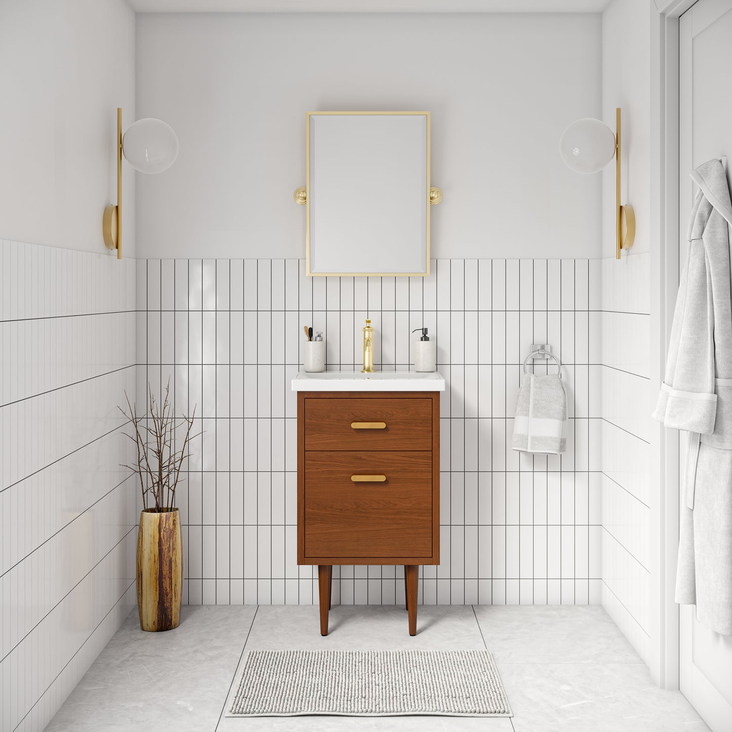 Brandy 20 in. Bath Vanity in Honey Walnut with White Ceramic Top | Water Creation