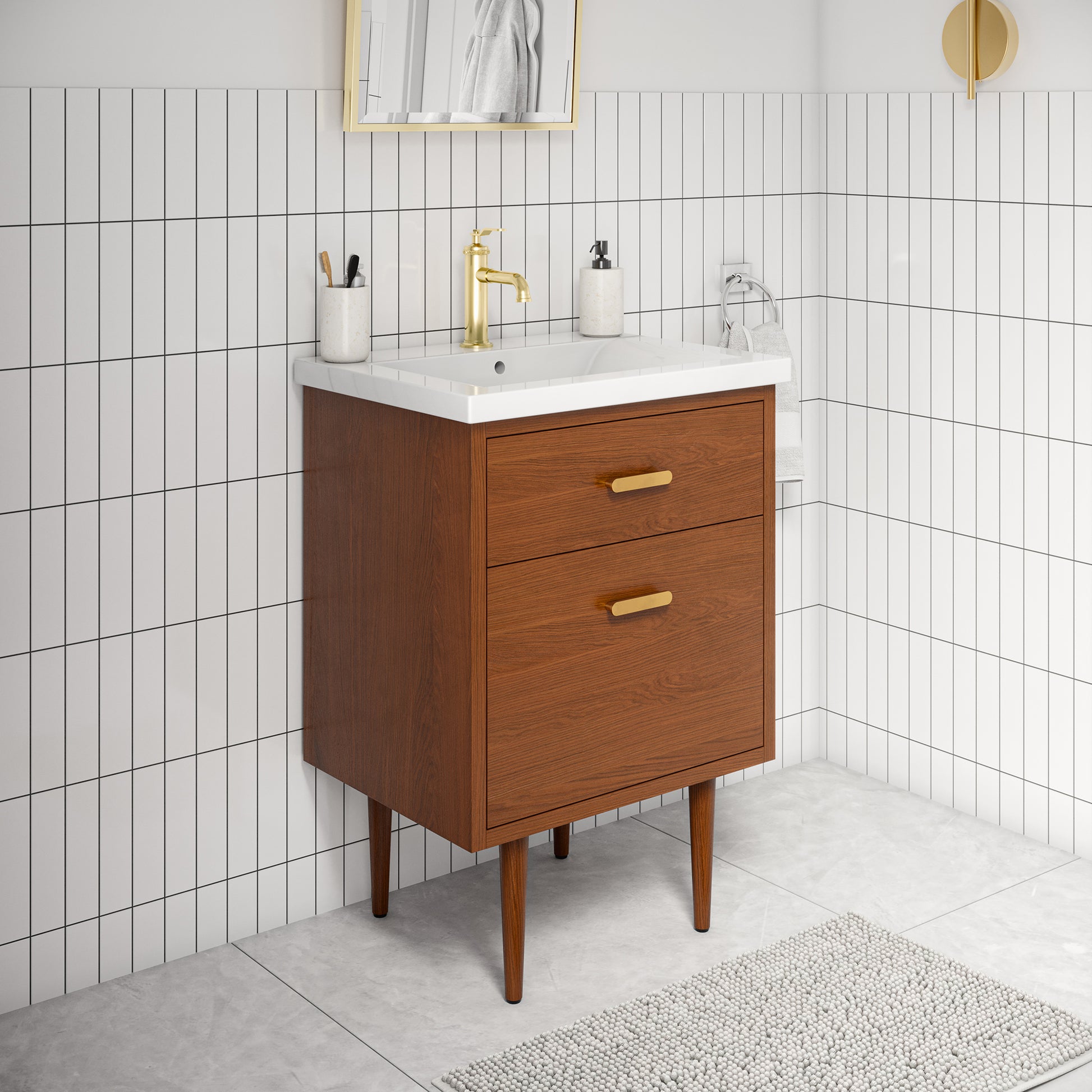 Brandy 24 in. Bath Vanity in Honey Walnut with White Ceramic Top | Water Creation