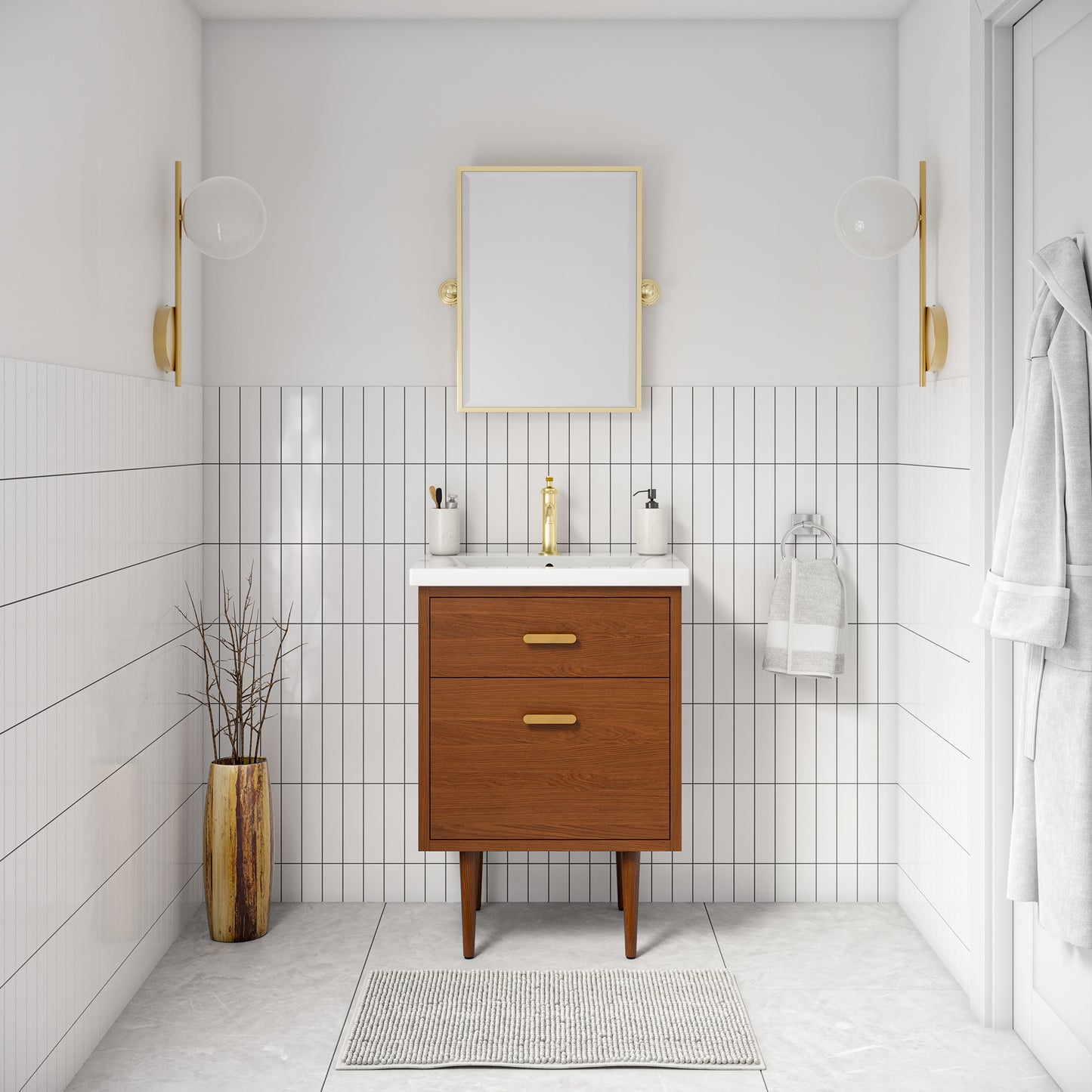 Brandy 24 in. Bath Vanity in Honey Walnut with White Ceramic Top | Water Creation