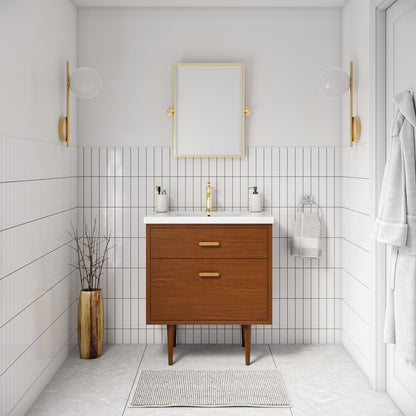 Brandy 30 in. Bath Vanity in Honey Walnut with White Ceramic Top | Water Creation