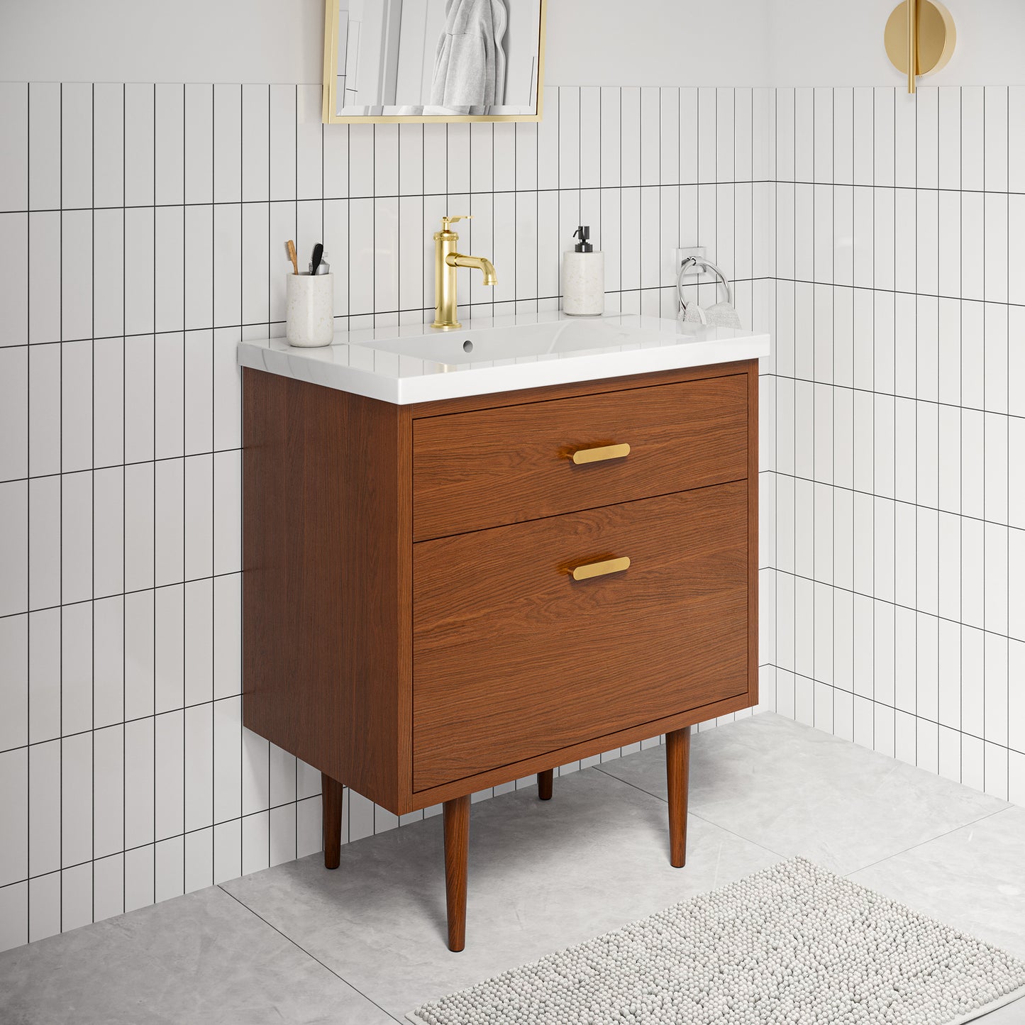 Brandy 30 in. Bath Vanity in Honey Walnut with White Ceramic Top | Water Creation