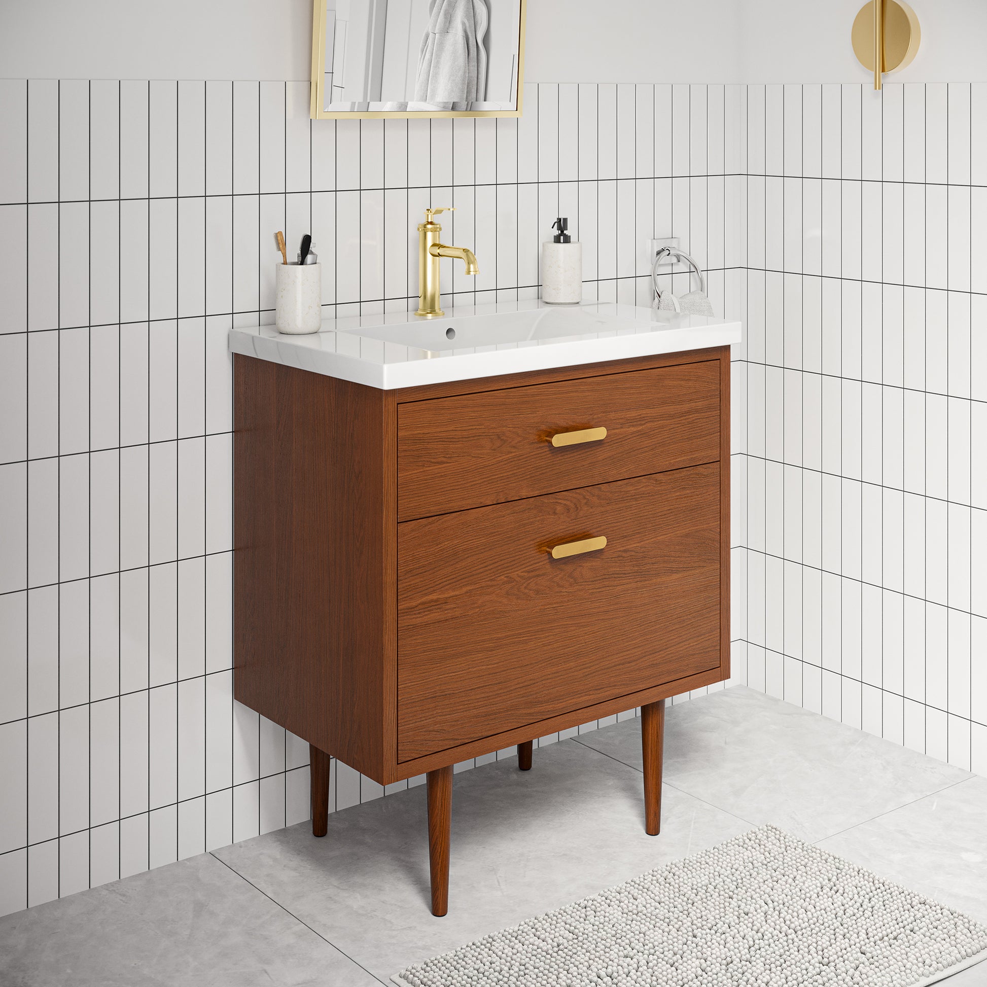 Brandy 30 in. Bath Vanity in Honey Walnut with White Ceramic Top | Water Creation