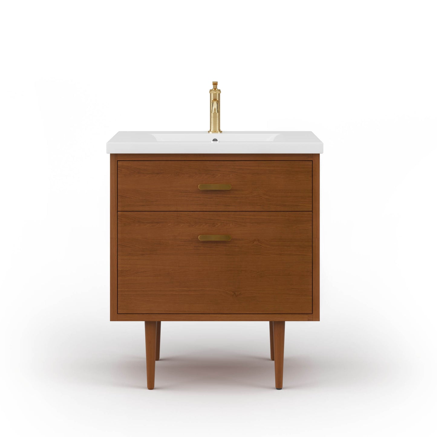 Brandy 30 in. Bath Vanity in Honey Walnut with White Ceramic Top | Water Creation