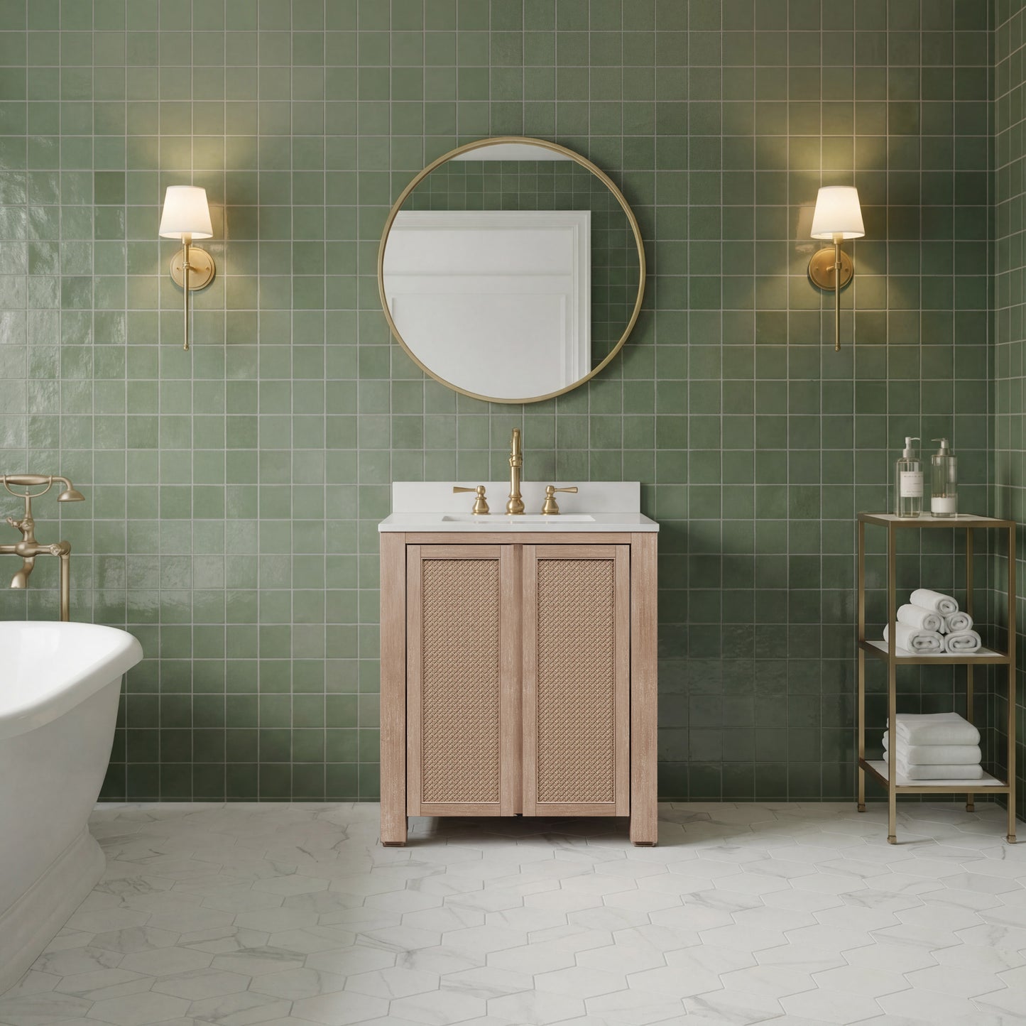 Belmont 30 in. Single Sink Free Standing Toffee Latte Bath Vanity with White Engineered Marble Top Assembled | Water Creation