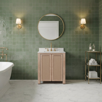 Belmont 30 in. Single Sink Free Standing Toffee Latte Bath Vanity with White Engineered Marble Top Assembled | Water Creation