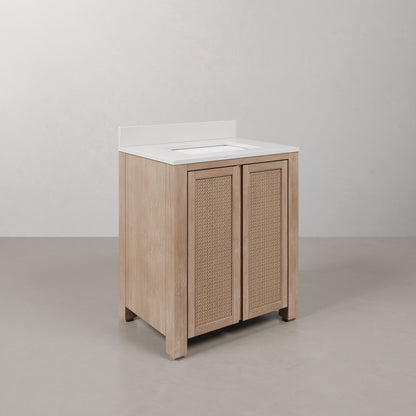 Belmont 30 in. Single Sink Free Standing Toffee Latte Bath Vanity with White Engineered Marble Top Assembled | Water Creation