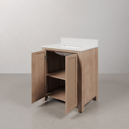 Belmont 30 in. Single Sink Free Standing Toffee Latte Bath Vanity with White Engineered Marble Top Assembled | Water Creation