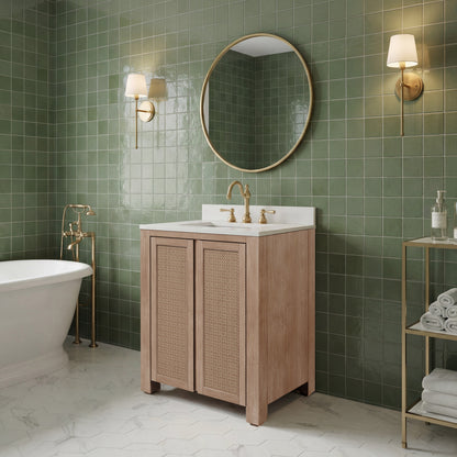 Belmont 30 in. Single Sink Free Standing Toffee Latte Bath Vanity with White Engineered Marble Top Assembled | Water Creation