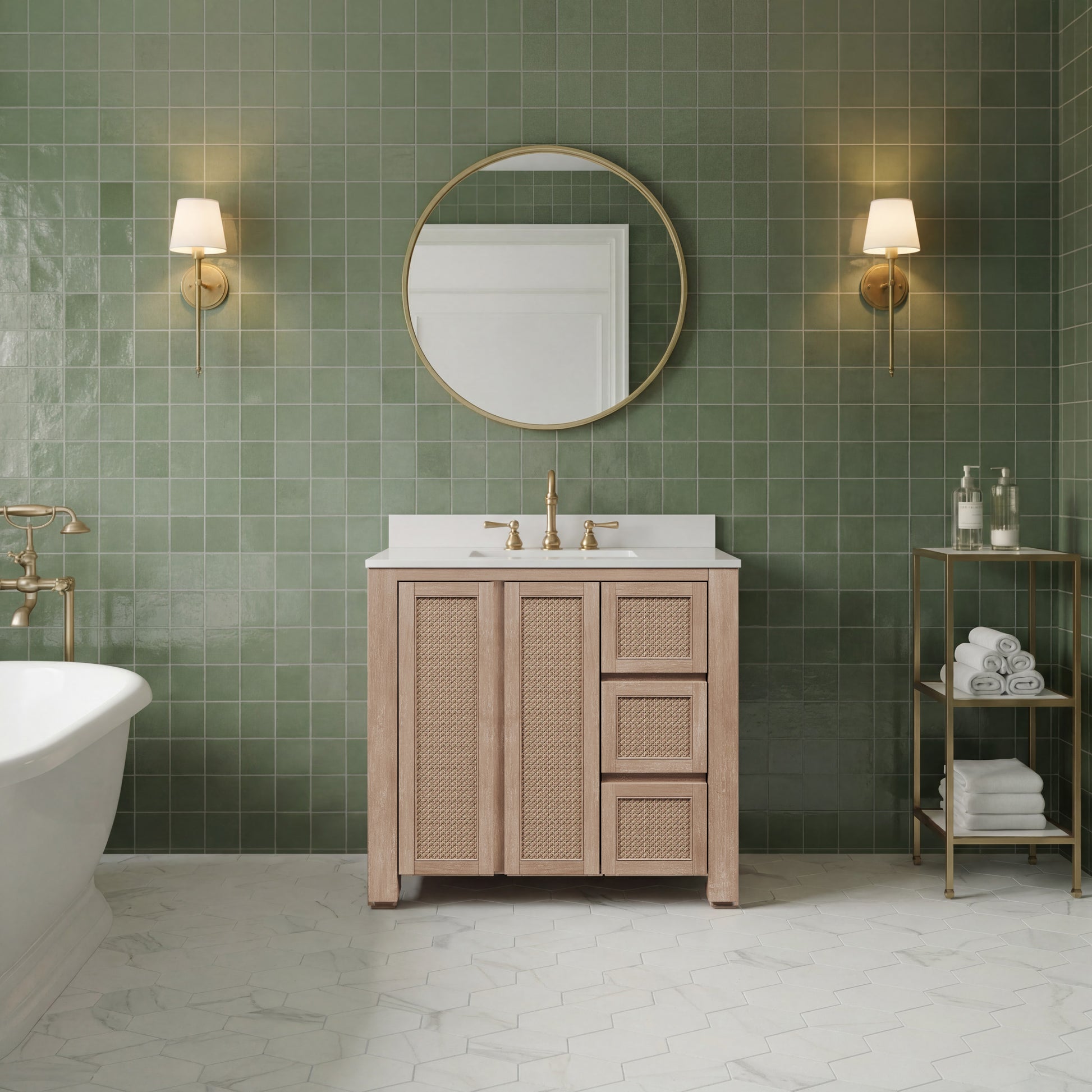 Belmont 36 in. Single Sink Free Standing Toffee Latte Bath Vanity with White Engineered Marble Top Assembled | Water Creation