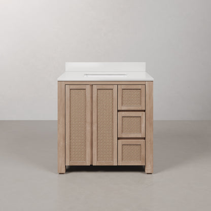 Belmont 36 in. Single Sink Free Standing Toffee Latte Bath Vanity with White Engineered Marble Top Assembled | Water Creation