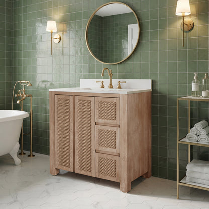 Belmont 36 in. Single Sink Free Standing Toffee Latte Bath Vanity with White Engineered Marble Top Assembled | Water Creation