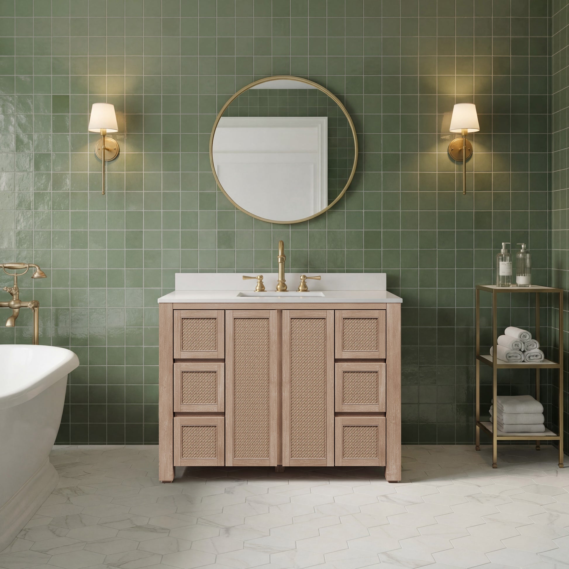 Belmont 48 in. Single Sink Free Standing Toffee Latte Bath Vanity with White Engineered Marble Top Assembled | Water Creation