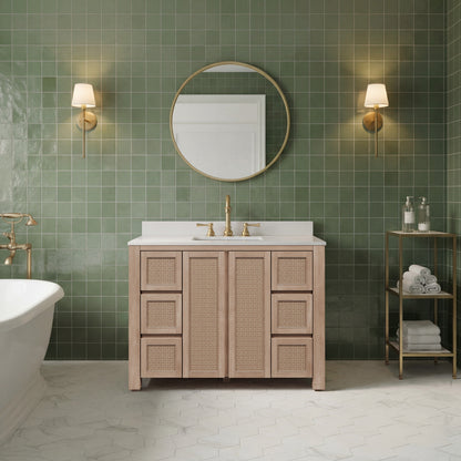 Belmont 48 in. Single Sink Free Standing Toffee Latte Bath Vanity with White Engineered Marble Top Assembled | Water Creation