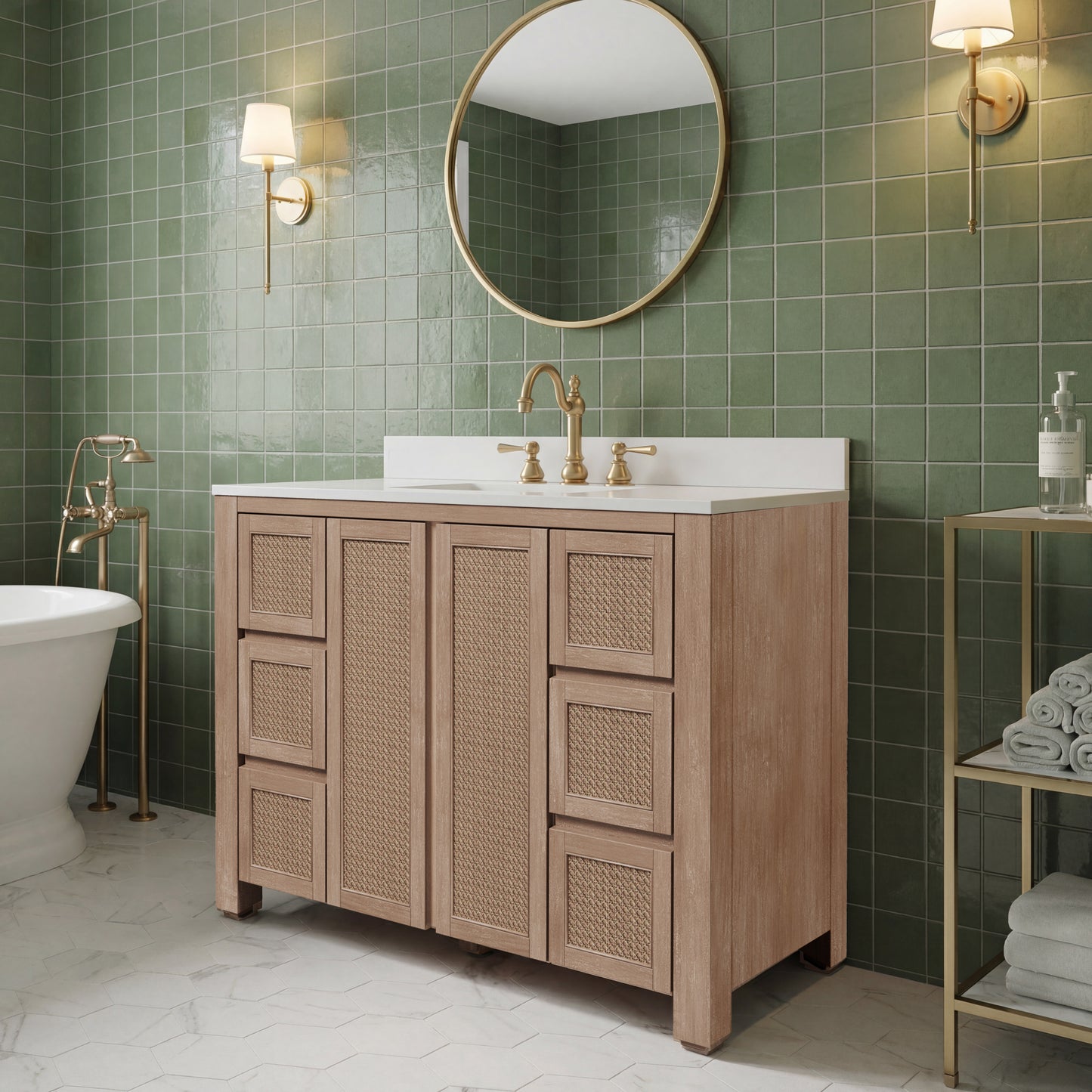 Belmont 48 in. Single Sink Free Standing Toffee Latte Bath Vanity with White Engineered Marble Top Assembled | Water Creation