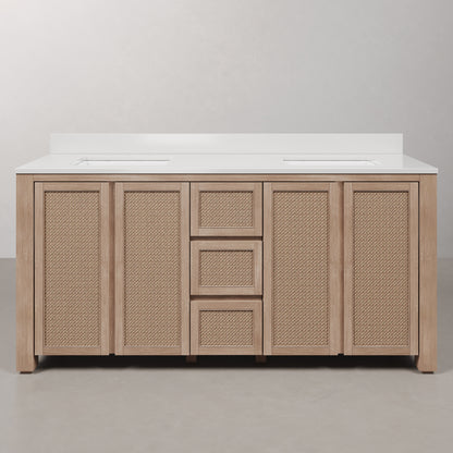 Belmont 72 in. Double Sinks Free Standing Toffee Latte Bath Vanity with White Engineered Marble Top Assembled | Water Creation