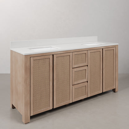 Belmont 72 in. Double Sinks Free Standing Toffee Latte Bath Vanity with White Engineered Marble Top Assembled | Water Creation