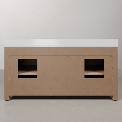 Belmont 72 in. Double Sinks Free Standing Toffee Latte Bath Vanity with White Engineered Marble Top Assembled | Water Creation
