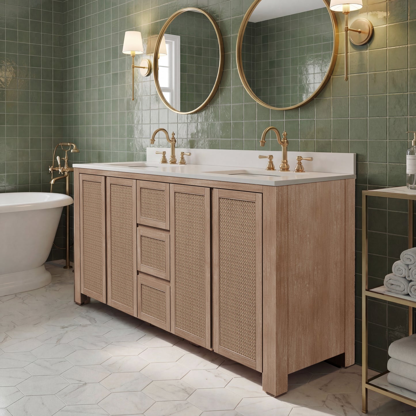 Belmont 72 in. Double Sinks Free Standing Toffee Latte Bath Vanity with White Engineered Marble Top Assembled | Water Creation