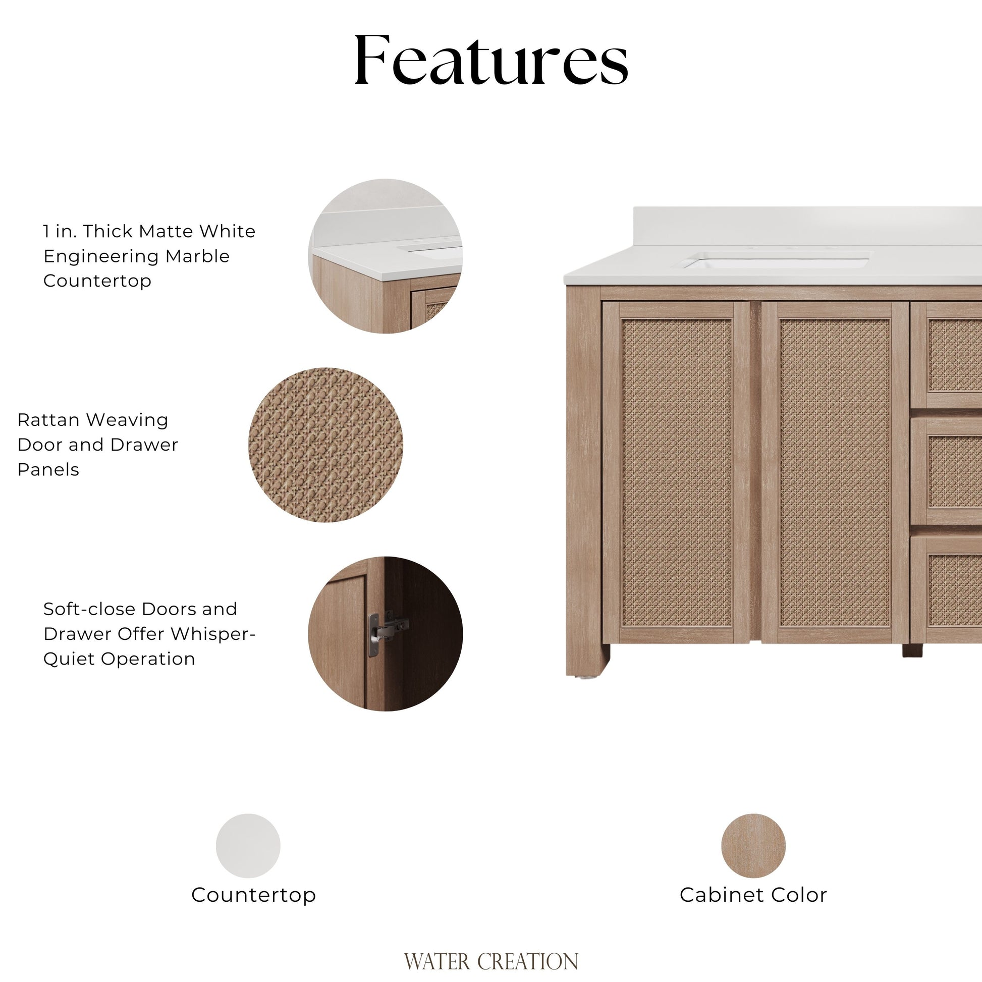 Belmont 72 in. Double Sinks Free Standing Toffee Latte Bath Vanity with White Engineered Marble Top Assembled | Water Creation