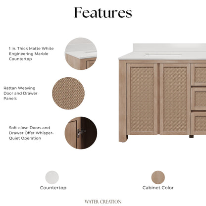 Belmont 72 in. Double Sinks Free Standing Toffee Latte Bath Vanity with White Engineered Marble Top Assembled | Water Creation