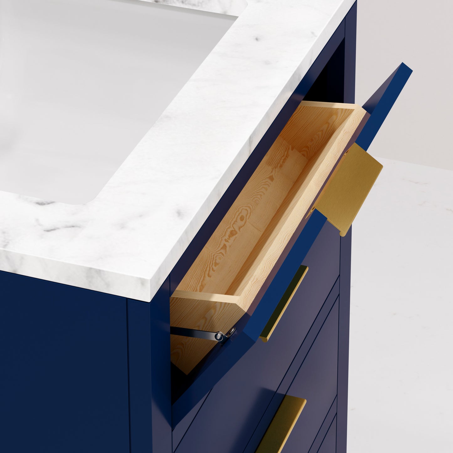 Bristol 24 in. W x 21.5 in. D Vanity in Monarch Blue with Marble Top in White with White Basin | Water Creation