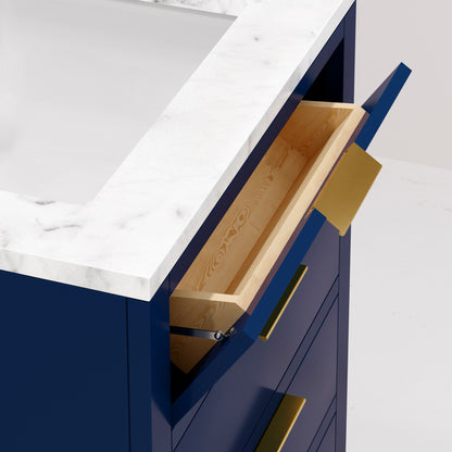 Bristol 24 in. W x 21.5 in. D Vanity in Monarch Blue with Marble Top in White with White Basin | Water Creation
