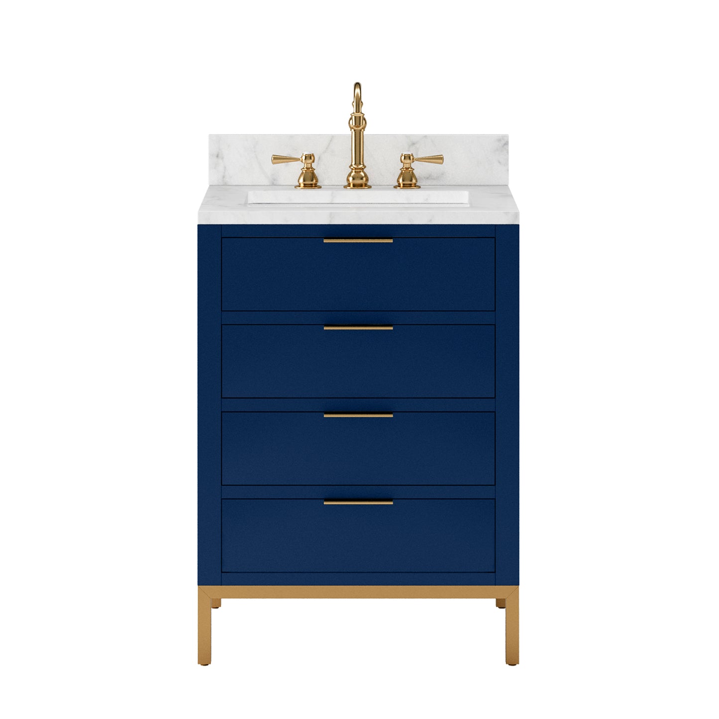 Bristol 24 in. W x 21.5 in. D Vanity in Monarch Blue with Marble Top in White with White Basin | Water Creation