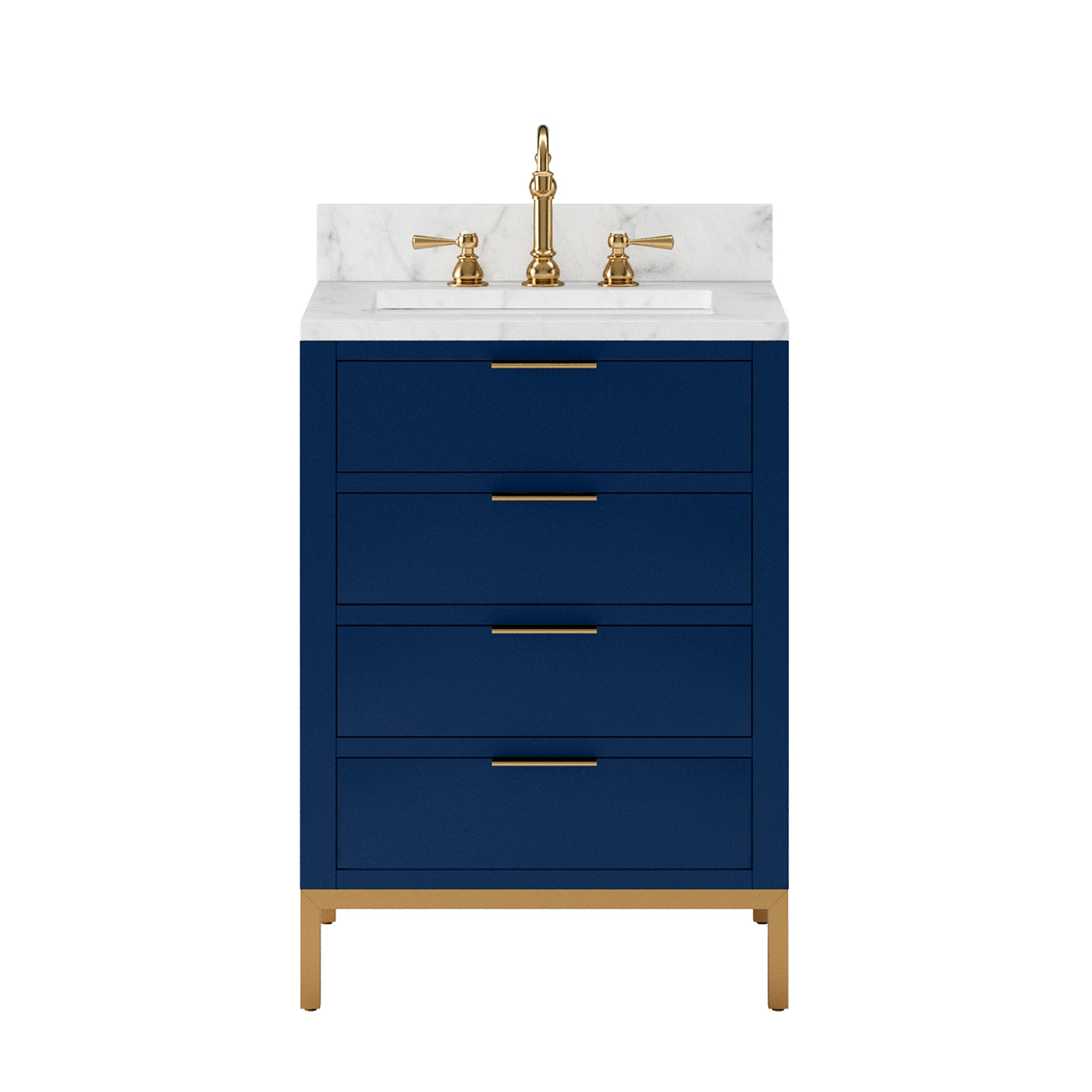 Bristol 24 in. W x 21.5 in. D Vanity in Monarch Blue with Marble Top in White with White Basin | Water Creation