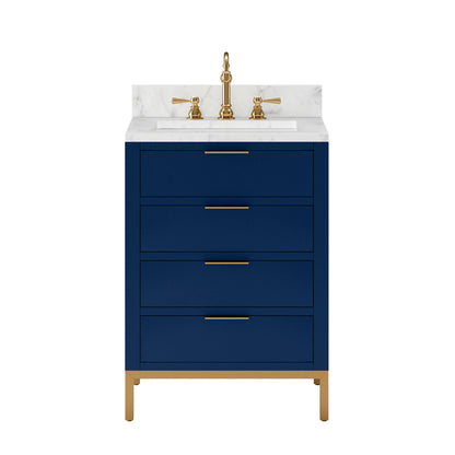 Bristol 24 in. W x 21.5 in. D Vanity in Monarch Blue with Marble Top in White with White Basin | Water Creation