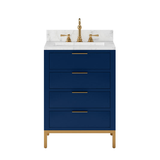 Bristol 24 in. W x 21.5 in. D Vanity in Monarch Blue with Marble Top in White with White Basin | Water Creation
