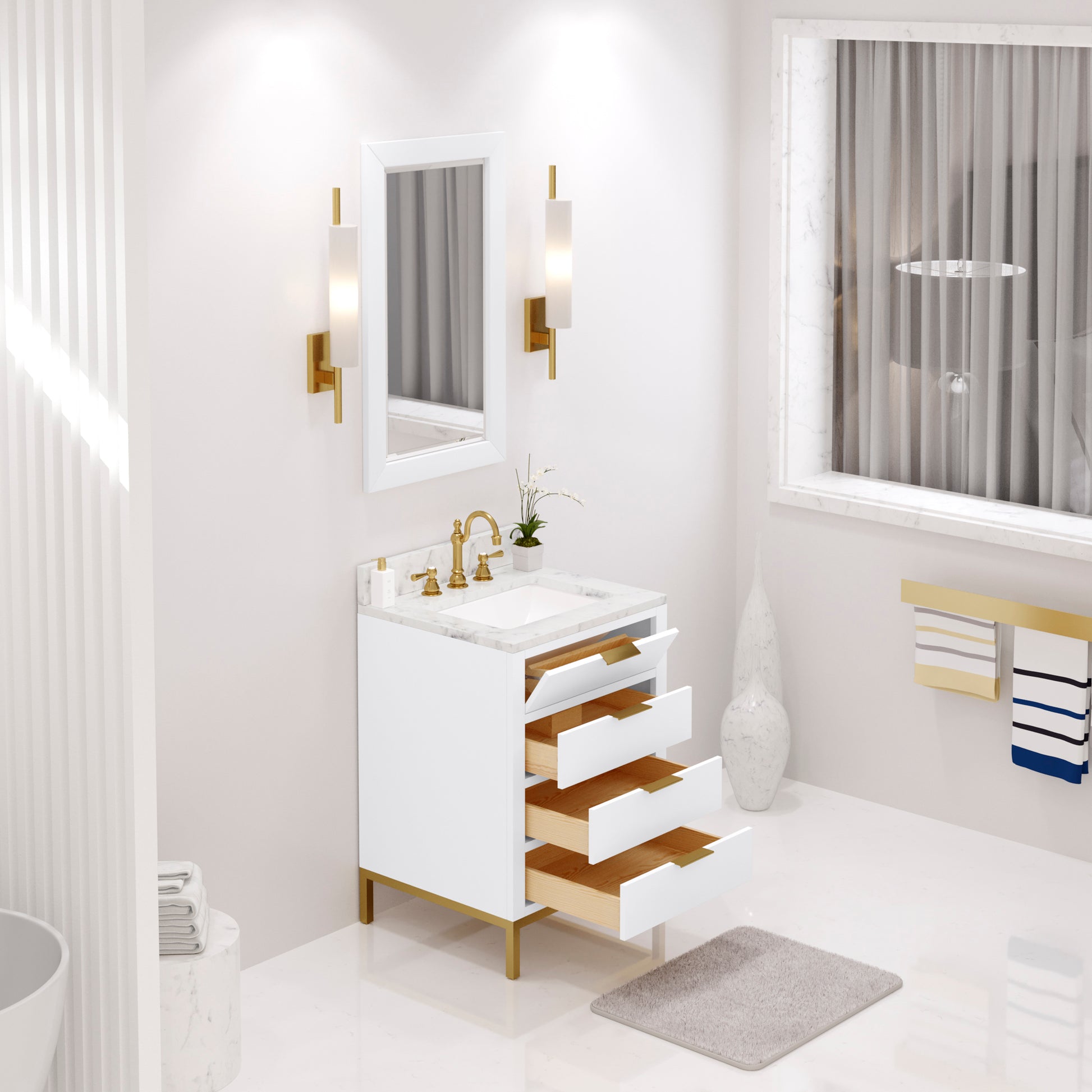 Bristol 24 in. W x 21.5 in. D Vanity in Pure White with Marble Top in White with White Basin | Water Creation