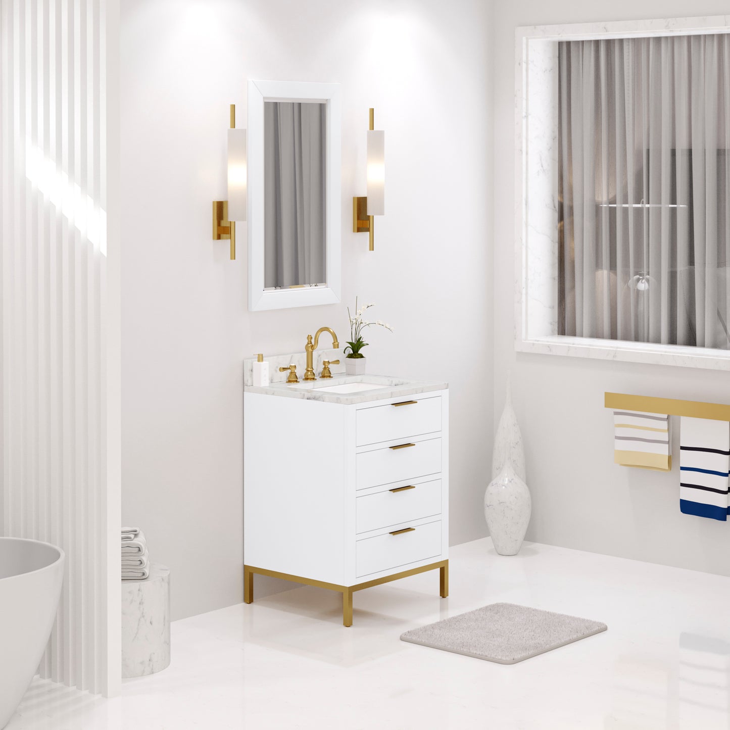 Bristol 24 in. W x 21.5 in. D Vanity in Pure White with Marble Top in White with White Basin | Water Creation