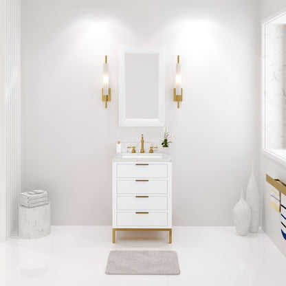Bristol 24 in. W x 21.5 in. D Vanity in Pure White with Marble Top in White with White Basin | Water Creation